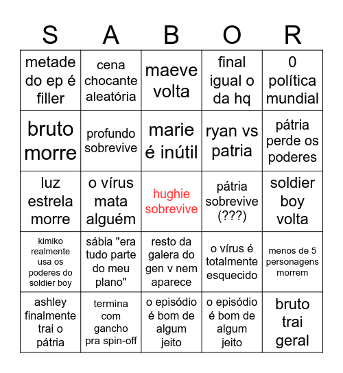 the goys Bingo Card