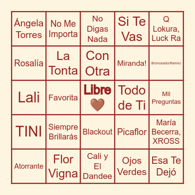 Bingo Musical Bingo Card