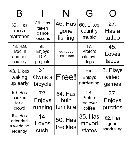 Youth Bingo Card