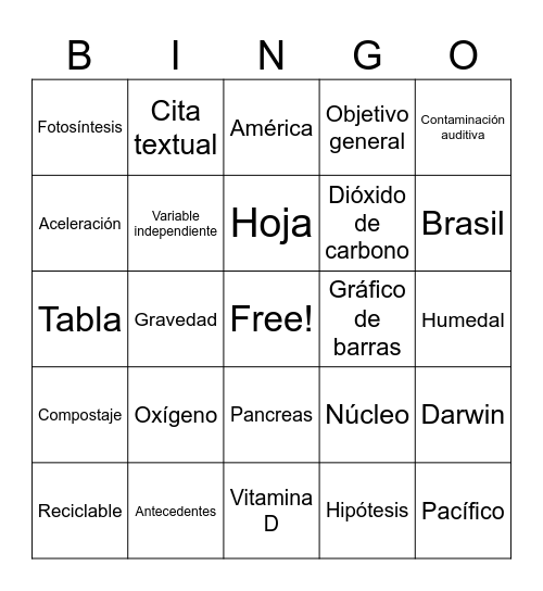 BINGO DE CULTURA GENERAL Bingo Card
