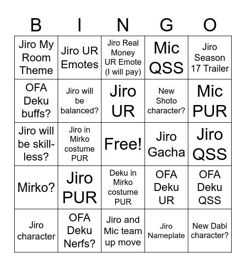 Jir- I mean season 17 MHUR bingo Card