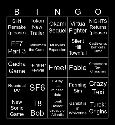 Summer Games Shows 2026 Bingo Card
