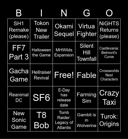 Summer Games Shows 2026 Bingo Card