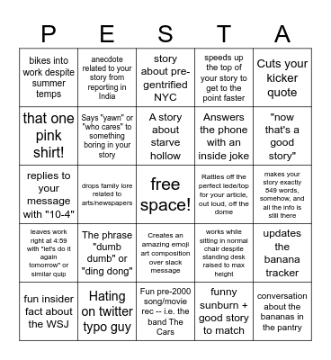 Jesse Pesta Bingo Card