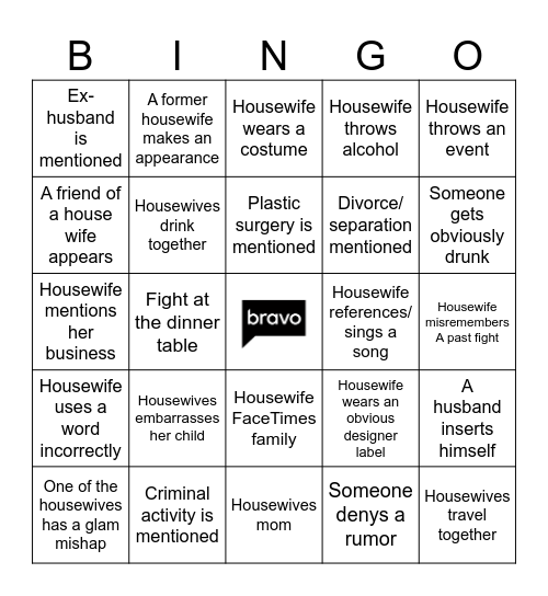 Real Housewives of Bingo Card