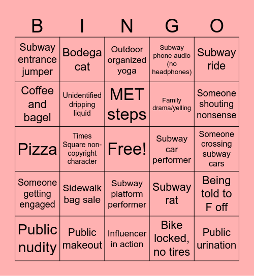NYC Bingo! Bingo Card