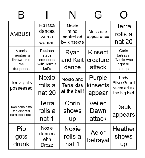 Masquerade Ball Bingo Card
