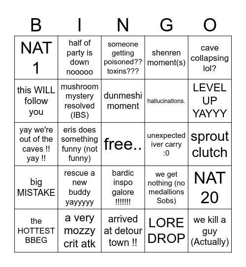 SHADOW OF NOCTIS SESSION 11 (YIPEE) Bingo Card