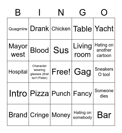 Family Guy clips  Bingo Card