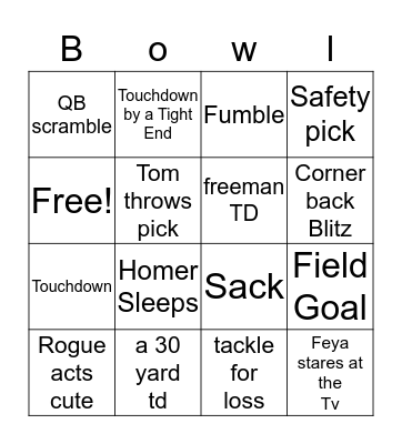 super bowl Bingo Card