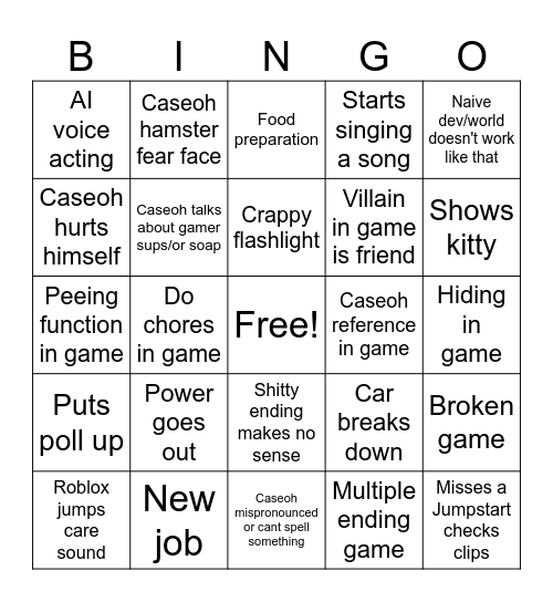 Caseoh Horror games Bingo Card