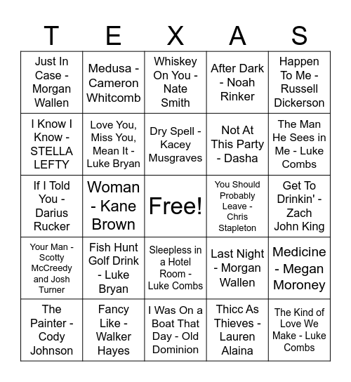 Choosin' Texas Bingo Card
