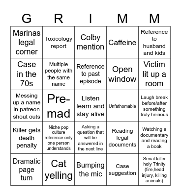 Grimm Bingo Card