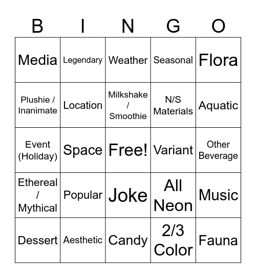 DA Theme Creators/Collectors Bingo Card