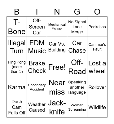 DASHCAM BINGO Card