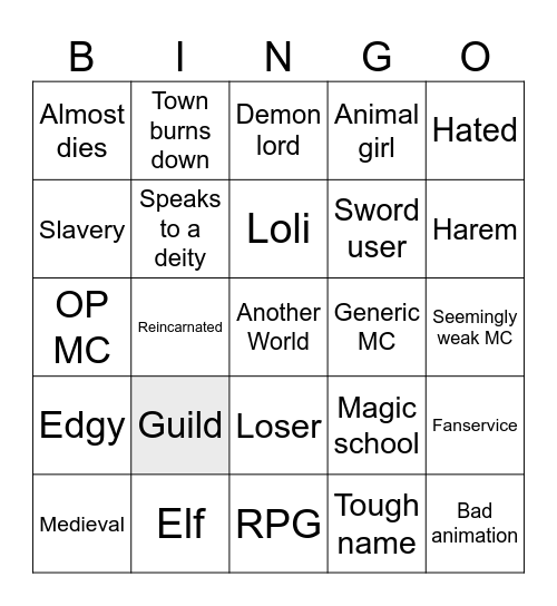 Isekai Bingo Card
