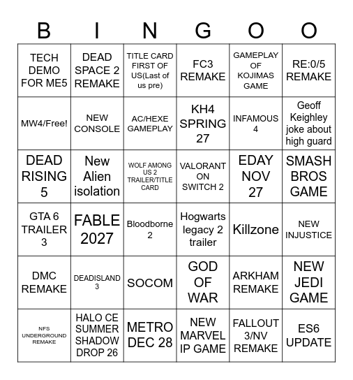 SUMMER GAMES FEST BINGO 2026 Bingo Card