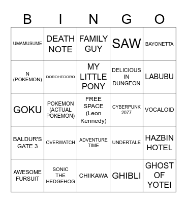 COSPLAY BINGO Card