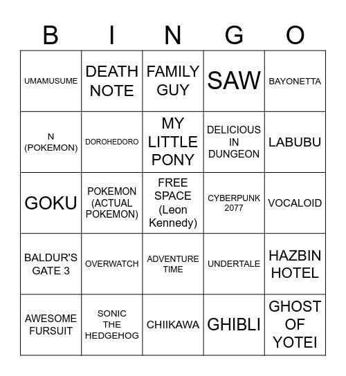 COSPLAY BINGO Card