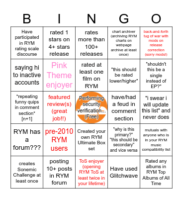 RYM Bingo Card