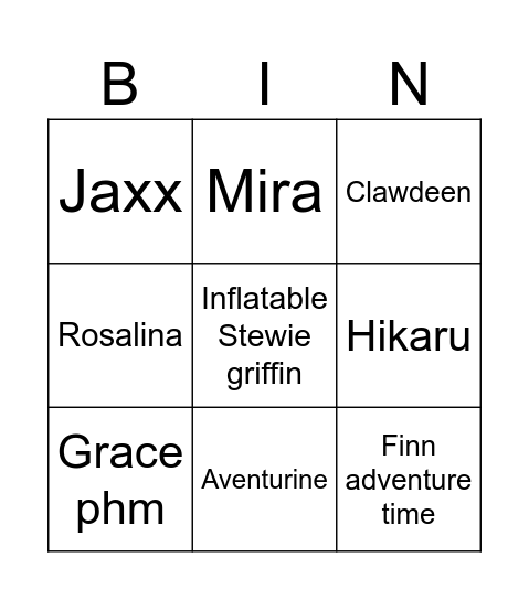 Friday Bingo Card
