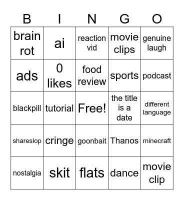 fyp bingo Card