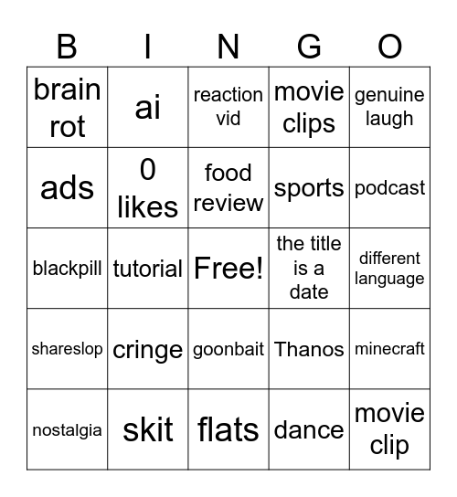 fyp bingo Card