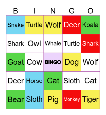 ANIMALS Bingo Card