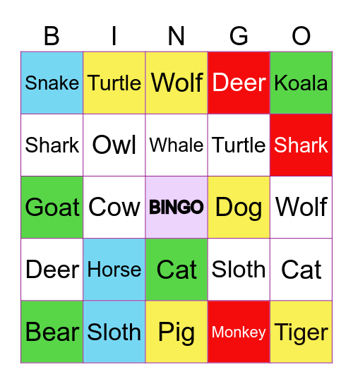 ANIMALS Bingo Card