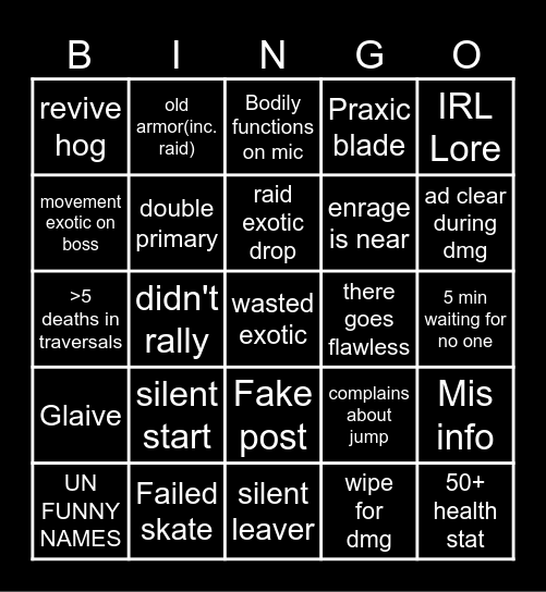Untitled Bingo Card