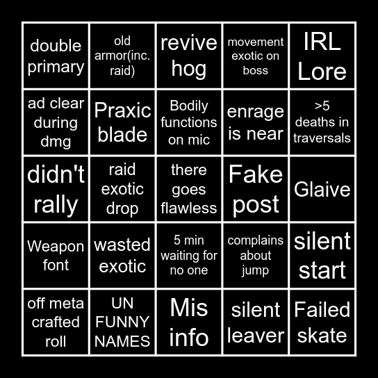 Untitled Bingo Card