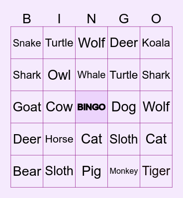 ANIMALS Bingo Card