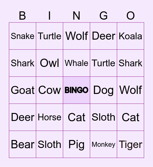 ANIMALS Bingo Card