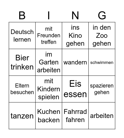 Was machst du am Wochenende? Bingo Card