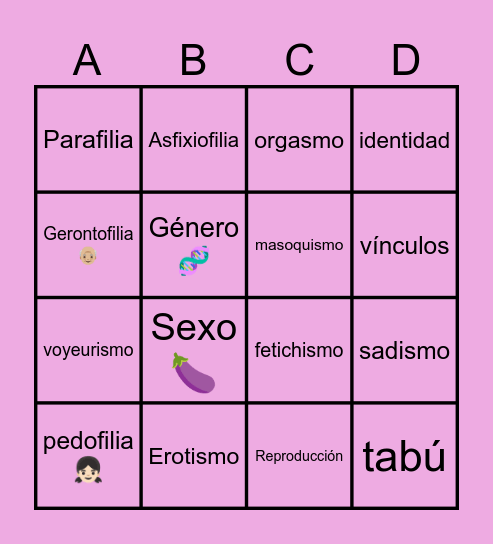 PARAFILIAS Bingo Card