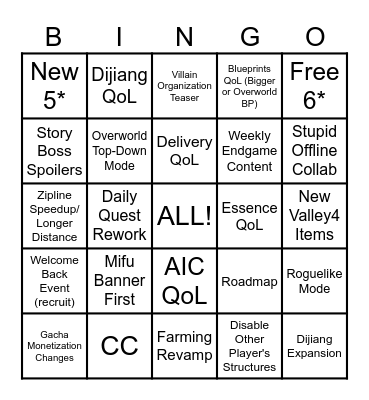 Endfield 1.2 Bingo Card
