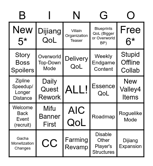 Endfield 1.2 Bingo Card