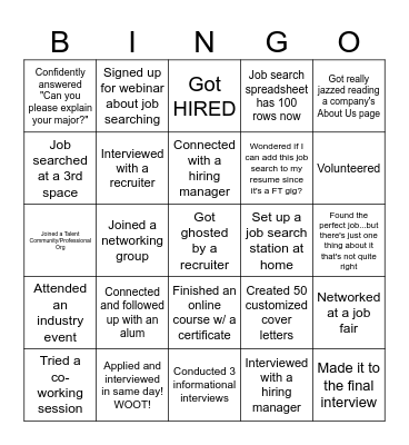 Job Search BINGO Card Bingo Card
