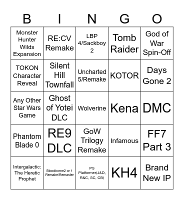 State of Play Bingo Card