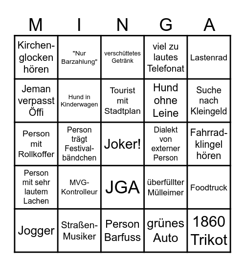 Minga Bingo Card