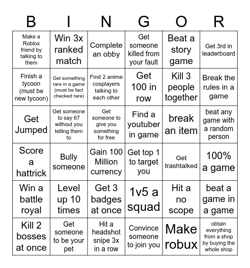 Roblox Bingo (Hard) Bingo Card