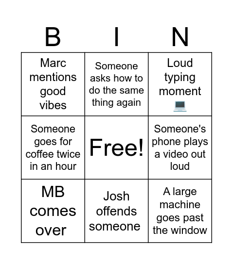 Friday Bingo Card