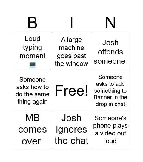 Friday Bingo Card