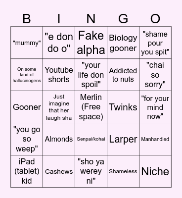 Nomnso core Bingo Card