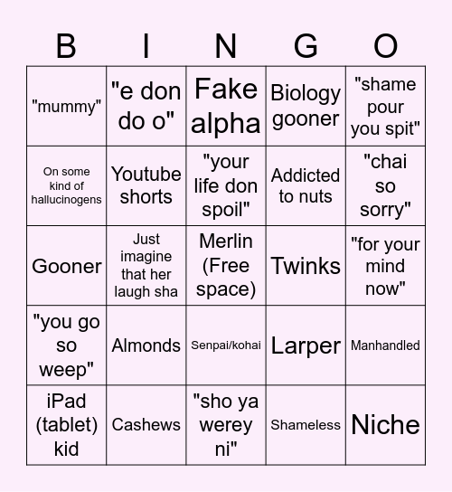Nomnso core Bingo Card