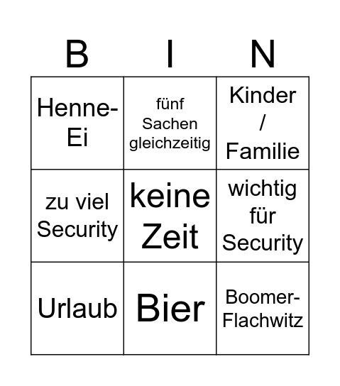 VE BS Bingo Card