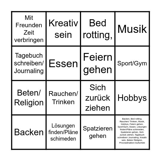 Was tun, wenn es stressig wird? Bingo Card