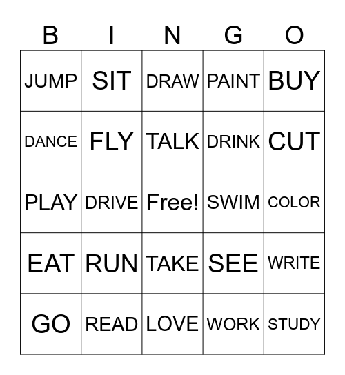 ENGLISH VERBS 1 Bingo Card