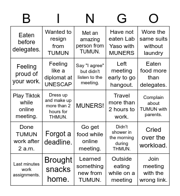 TUMUN 2025 - 2026 Bingo Card
