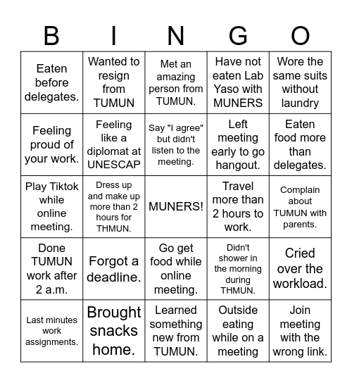 TUMUN 2025 - 2026 Bingo Card